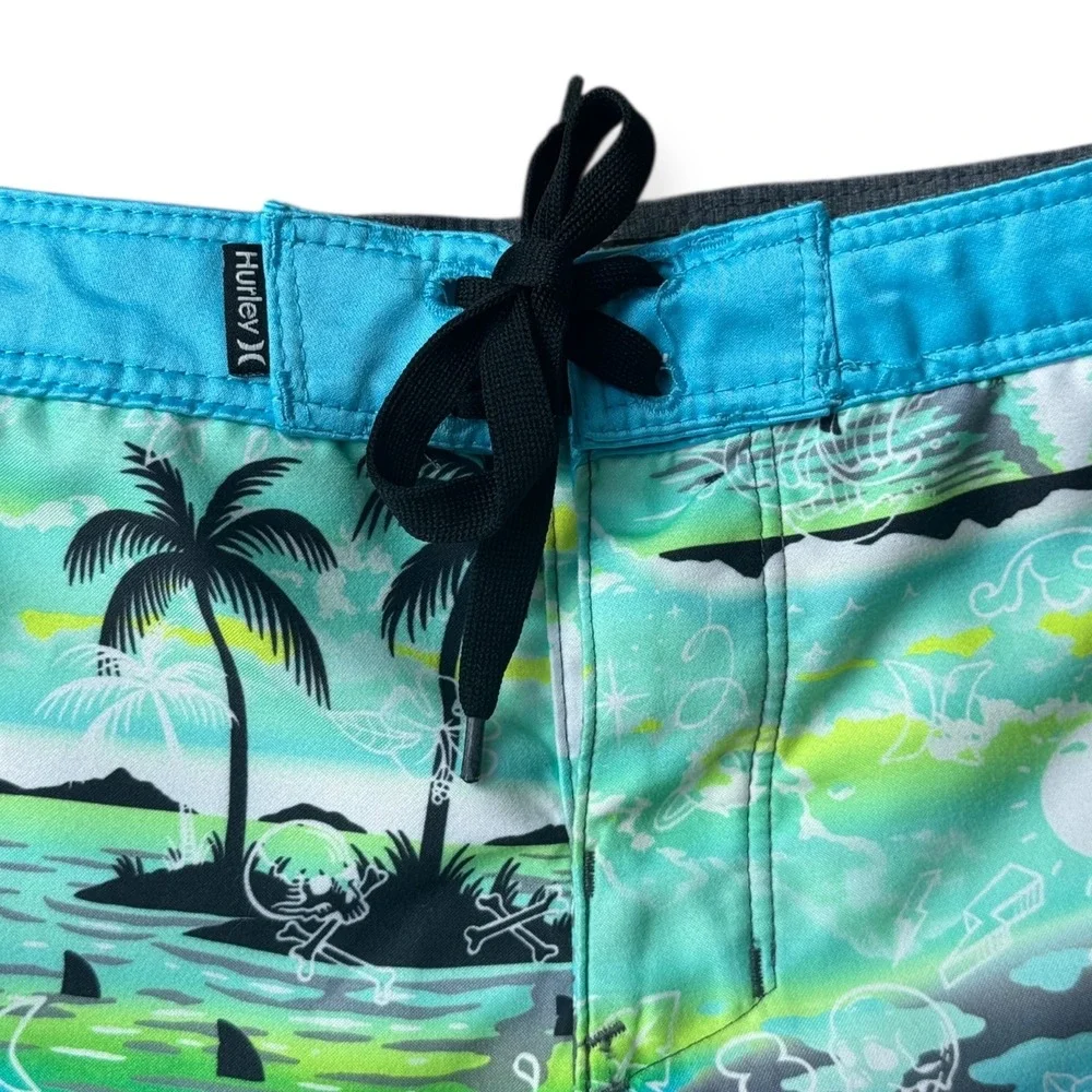 Hurley Boys Swim Trunks Size 4 Turquoise Blue Green Palm Tree Board Shorts